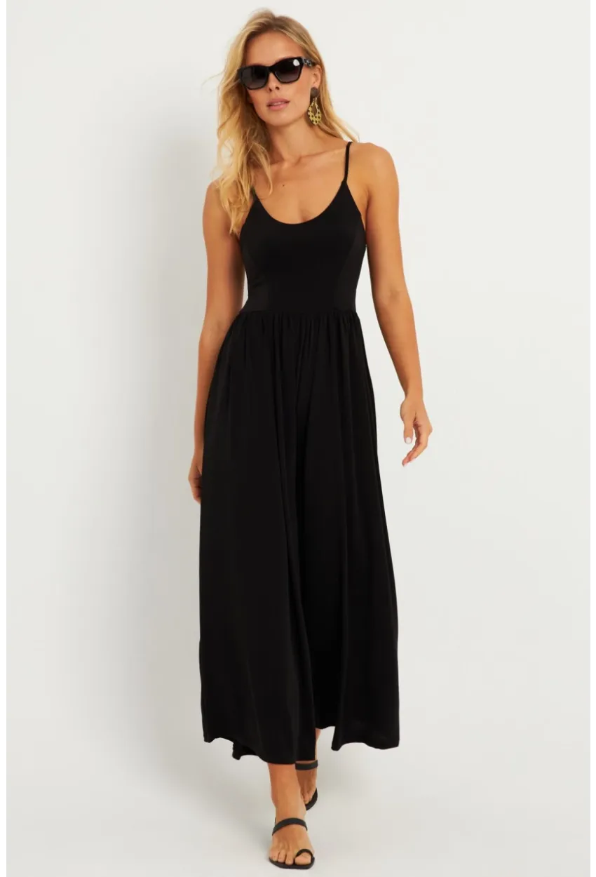 Kadın Siyah Sırtı Çapraz Tulum KY91