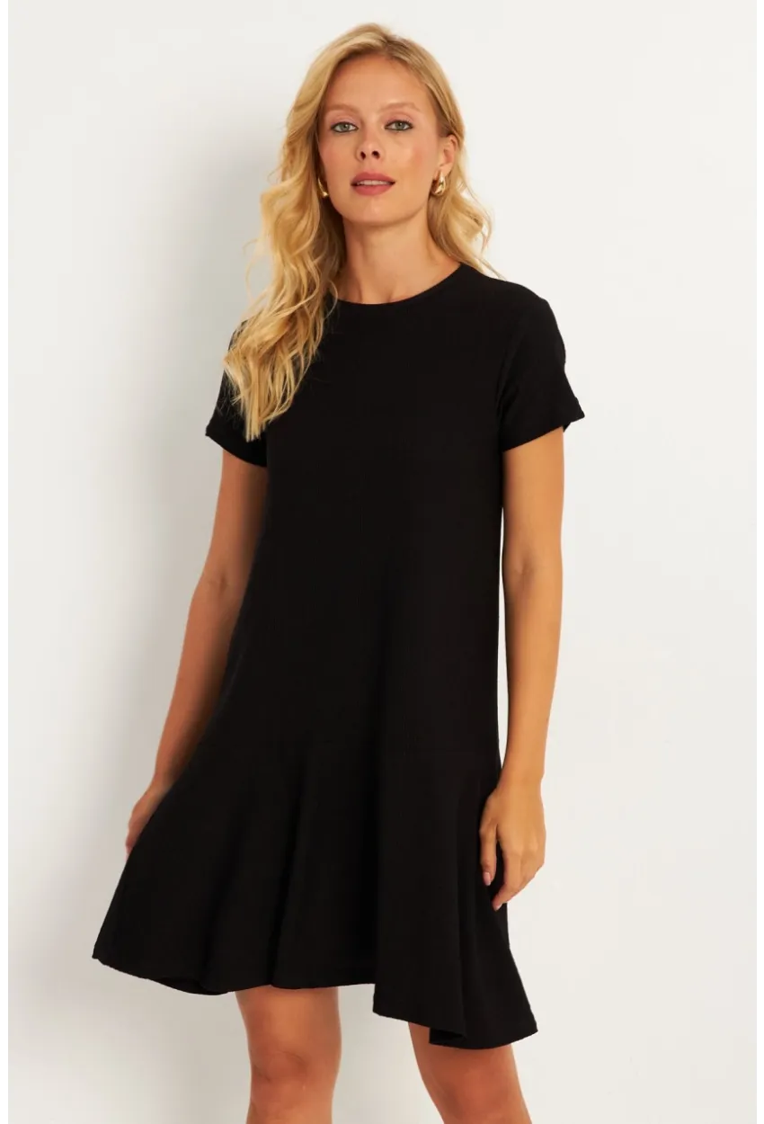 Kadın Siyah Sırtı Detaylı Bürümcük Midi Elbise ST055