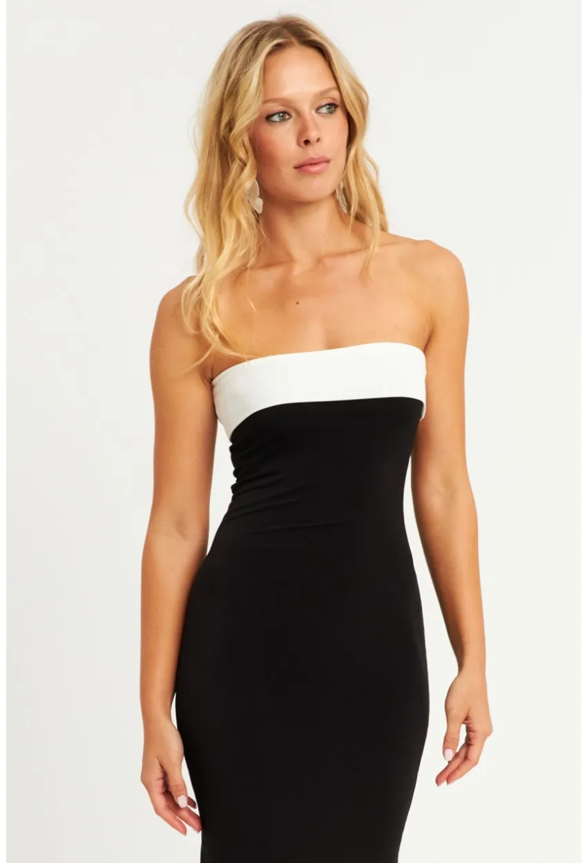 Kadın Siyah Straplez Mini Elbise MEN2051