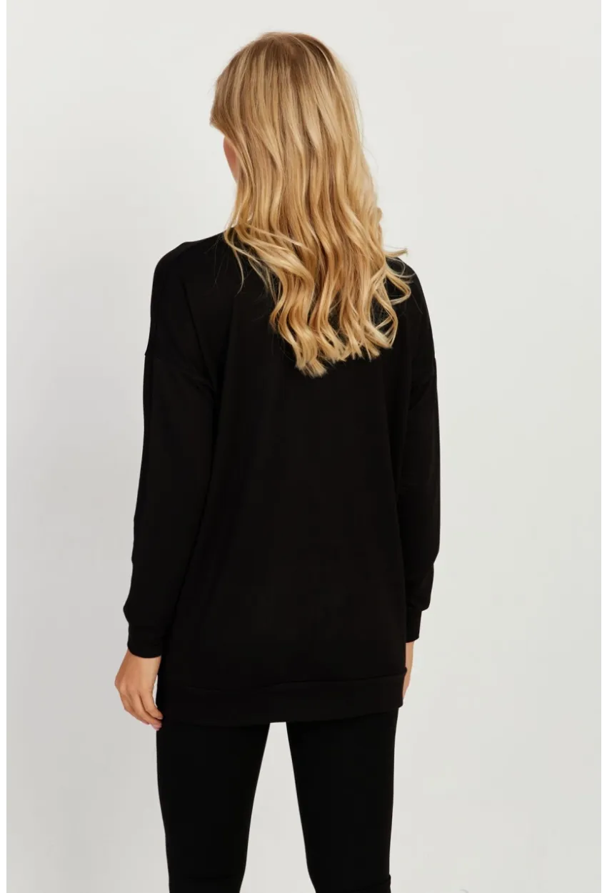 Kadın Siyah Suni Deri Cepli Sweatshirt ST829