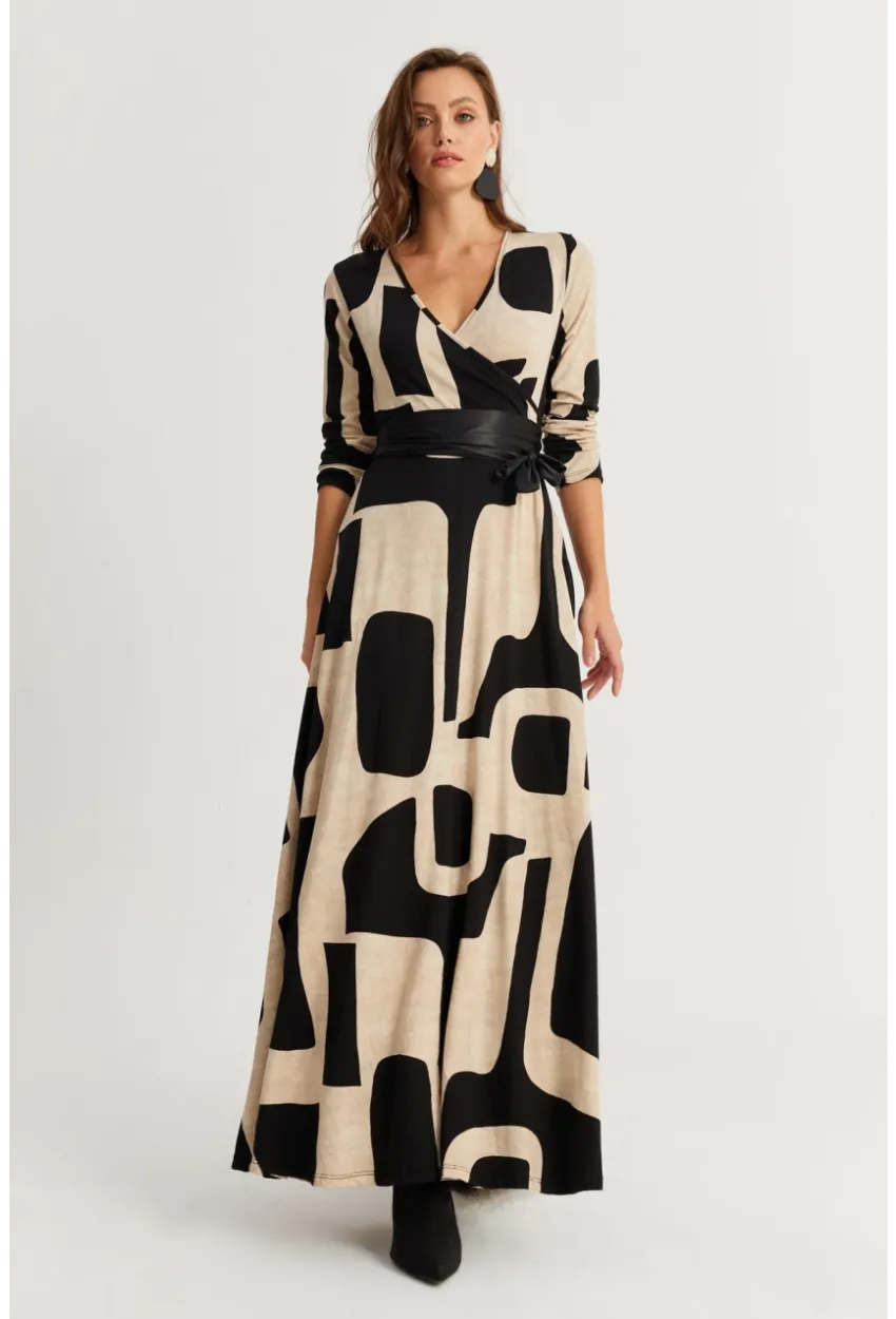 Kadın Siyah-Taş Kruvaze Maxi Elbise VTN3