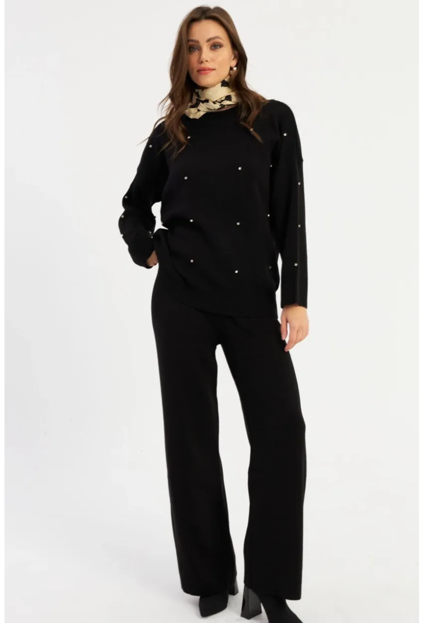 Kadın Siyah Taşlı Alt Üst Takım MYİL10