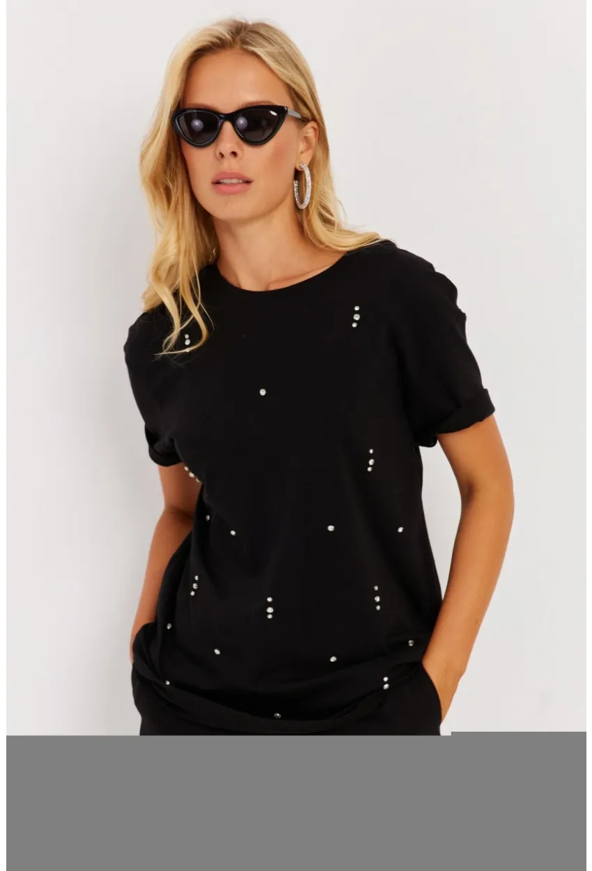 Kadın Siyah Taşlı Bluz SGT401