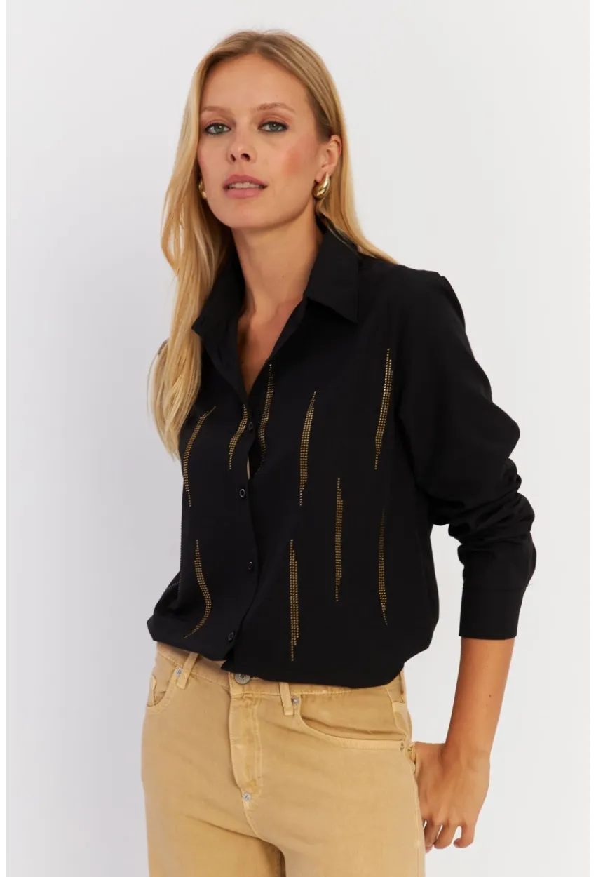 Kadın Siyah Taşlı Gömlek ZER412