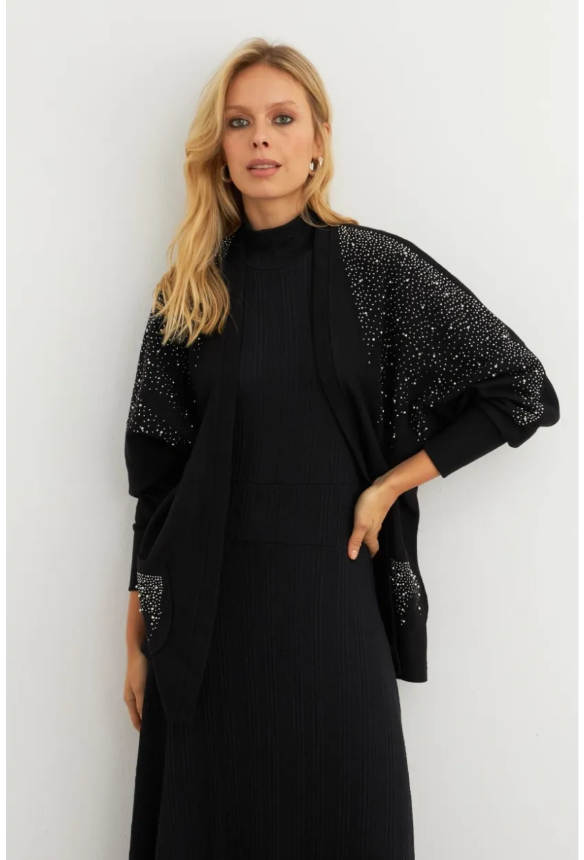 Kadın Siyah Taşlı Hırka MPK813