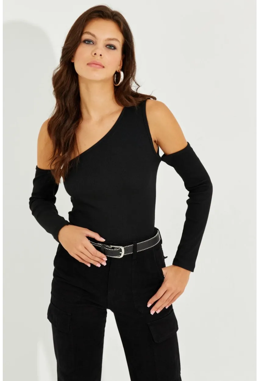 Kadın Siyah Tek Kol Kaşkorse Bluz SDY2052