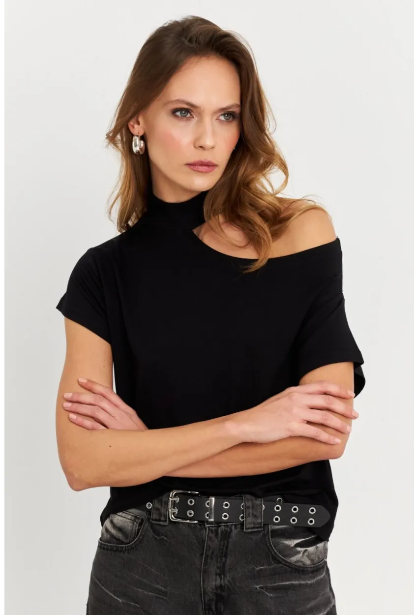 Kadın Siyah Tek Omuz Açık Bluz LPP1300