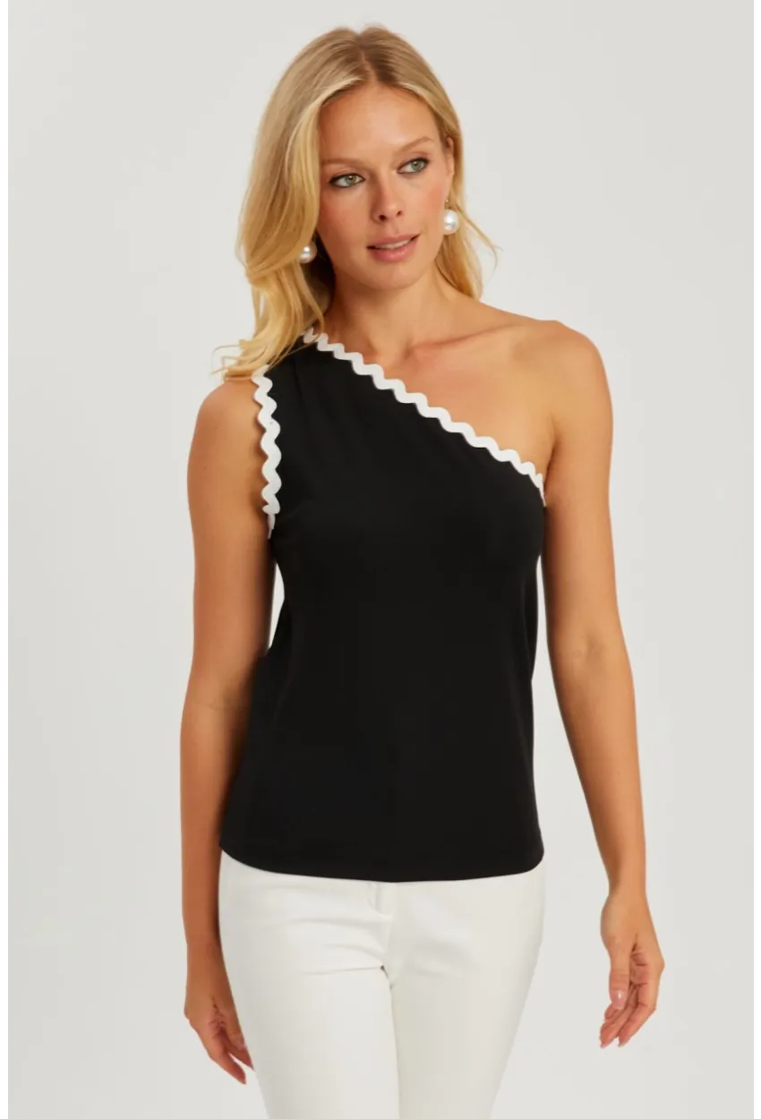 Kadın Siyah Tek Omuz Biyeli Bluz EY2792