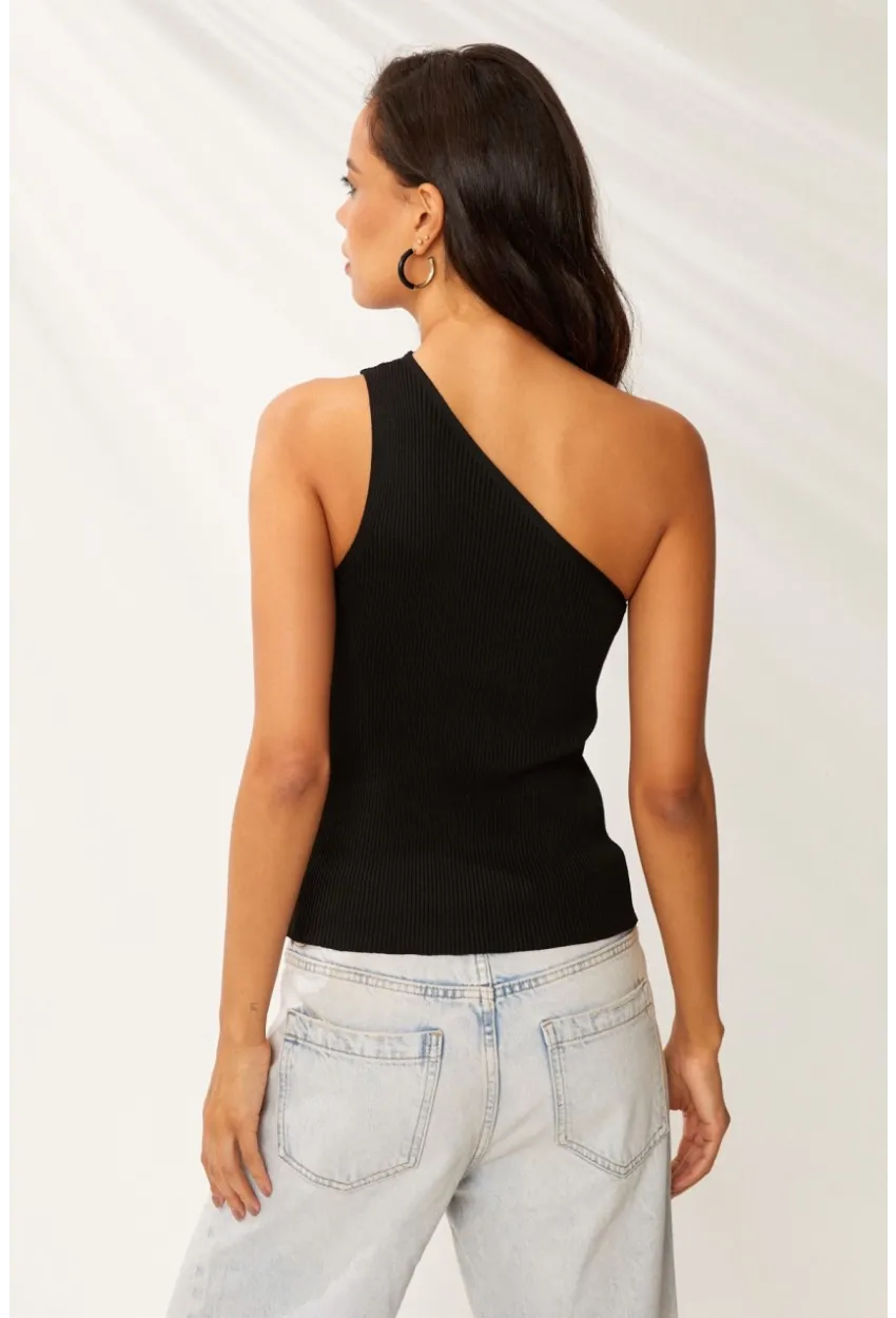 Kadın Siyah Tek Omuz Triko Bluz YV90