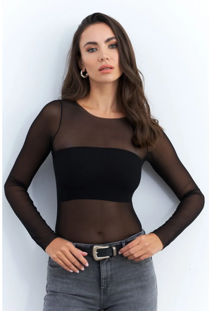 Kadın Siyah Transparan Bluz CY350