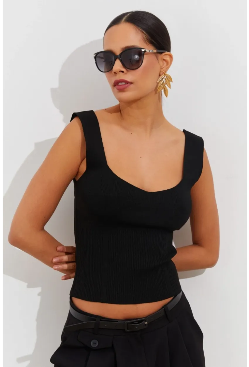 Kadın Siyah Triko Atlet YV117