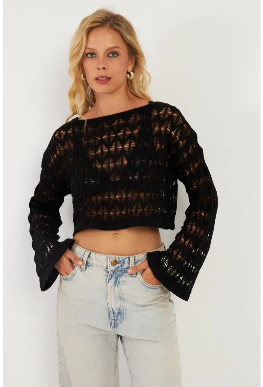 Kadın Siyah Triko Bluz YV254