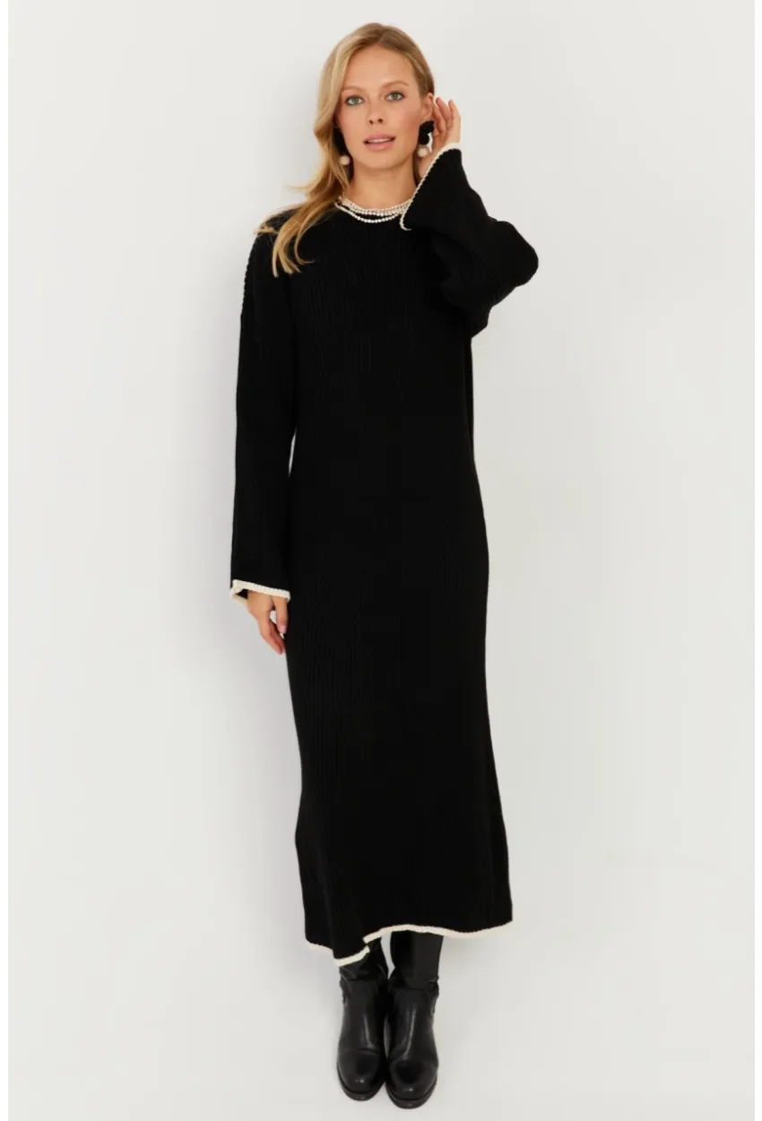 Kadın Siyah Triko Maxi Elbise SF2538