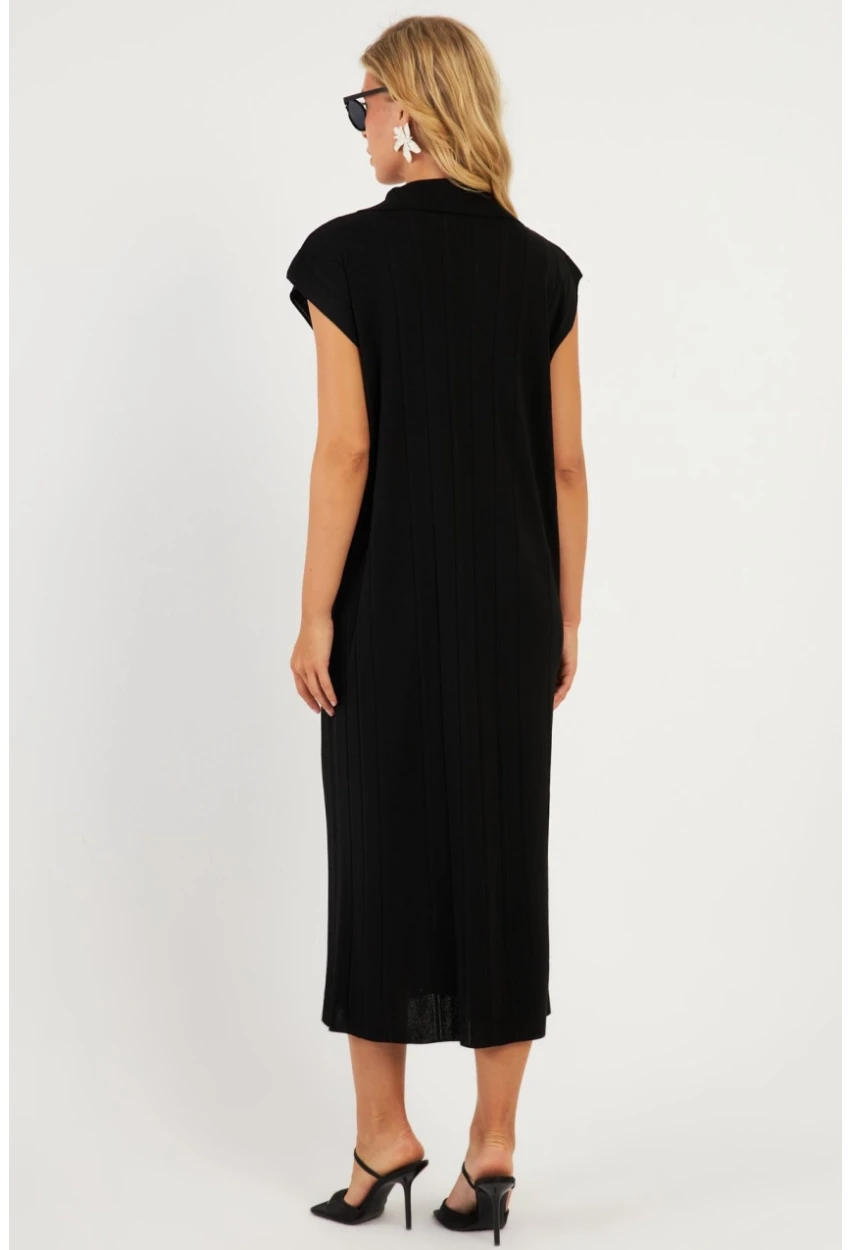 Kadın Siyah Triko Midi Elbise KZ3238