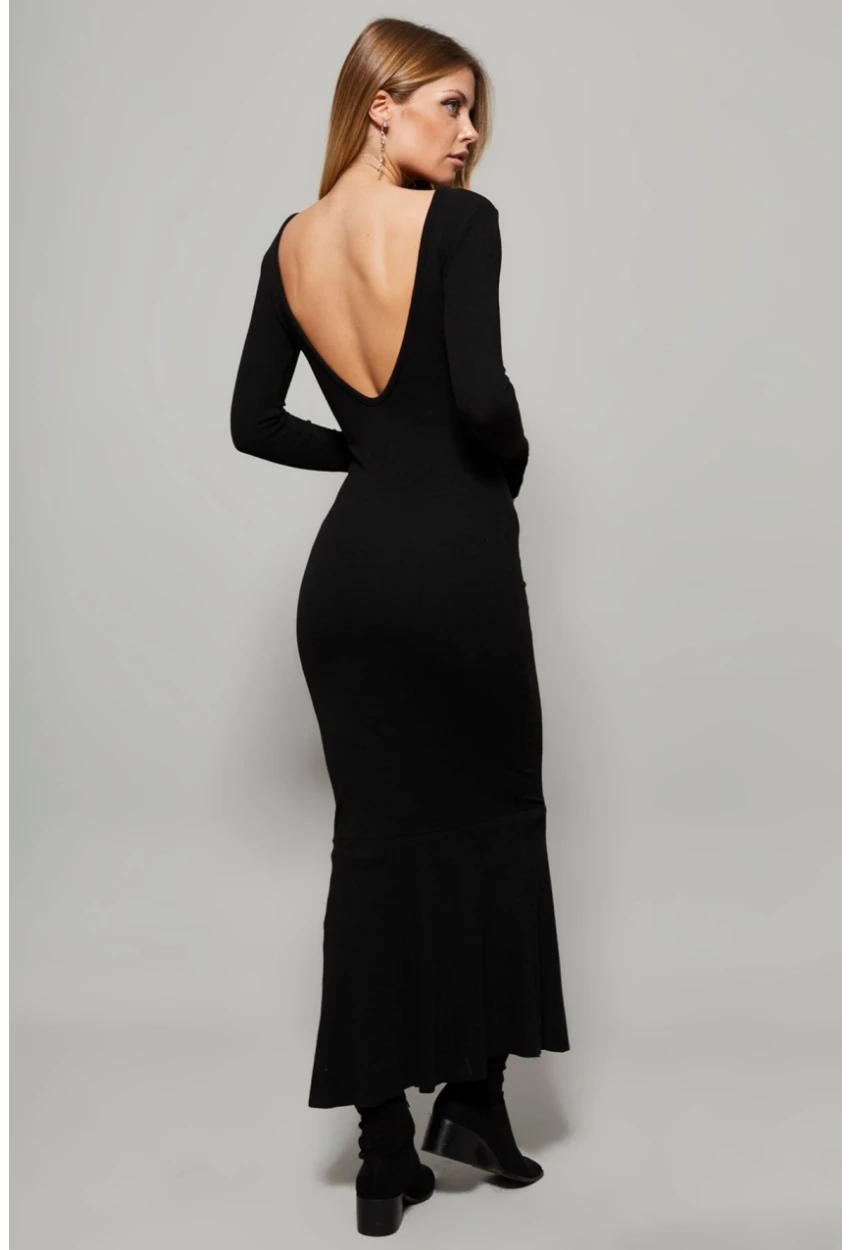 Kadın Siyah U Yaka Maxi Elbise EY1129