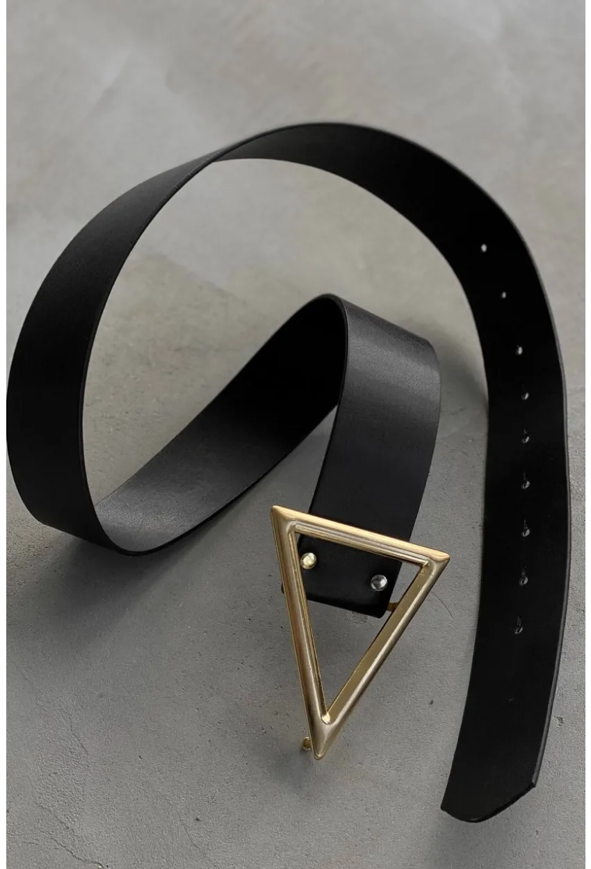 Kadın Siyah Üçgen Tokalı Kemer BE607