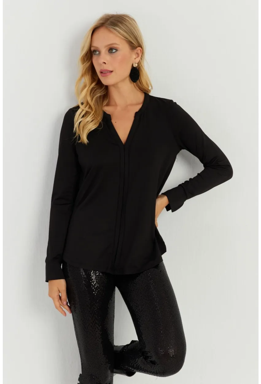 Kadın Siyah V Yaka Bluz AYD268