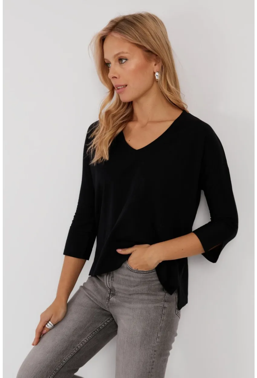 Kadın Siyah V Yaka Bluz LPP1267