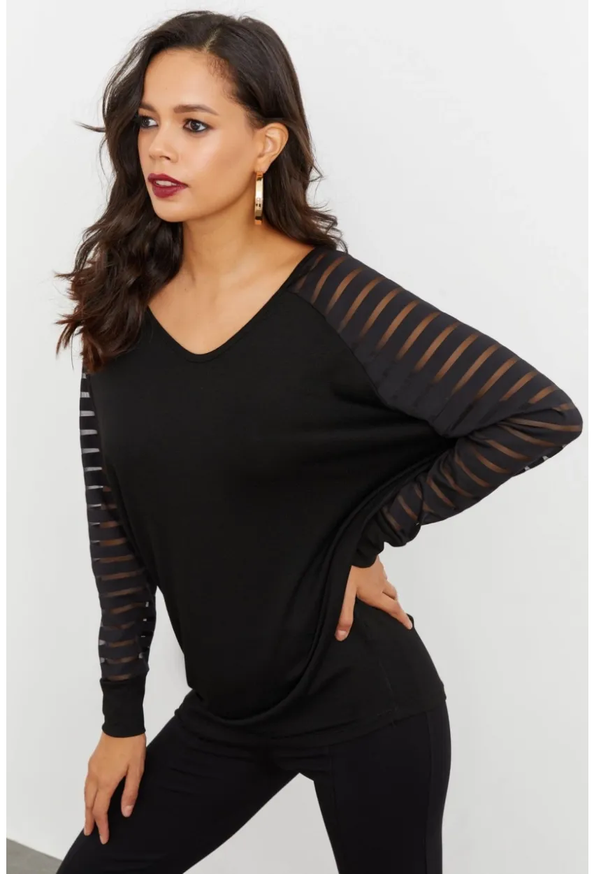 Kadın Siyah V Yaka Bluz ST3074