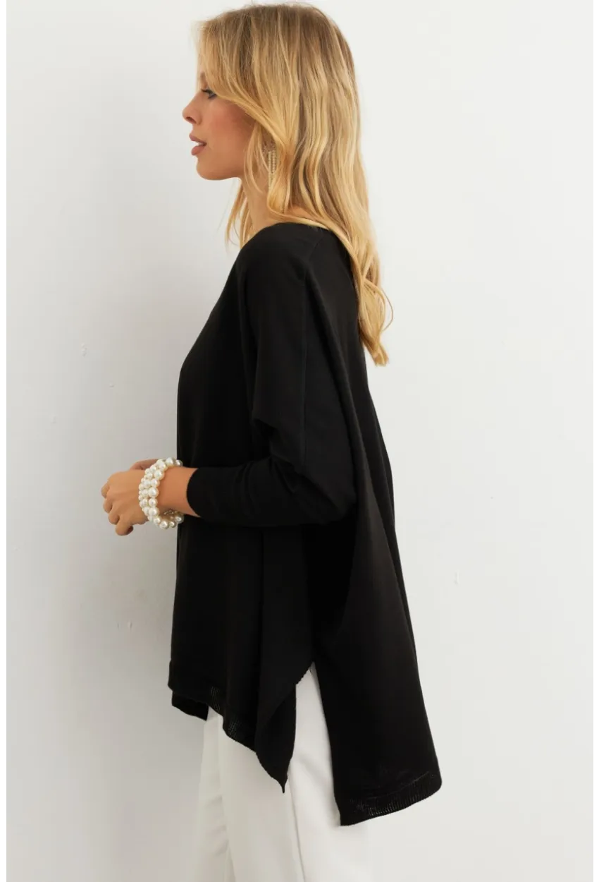Kadın Siyah V Yaka Salaş Bluz YV304