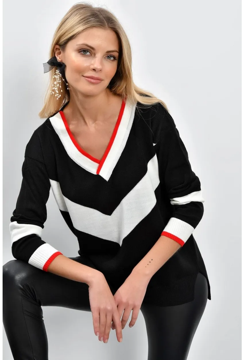 Kadın Siyah V Yaka Triko Tunik DA49