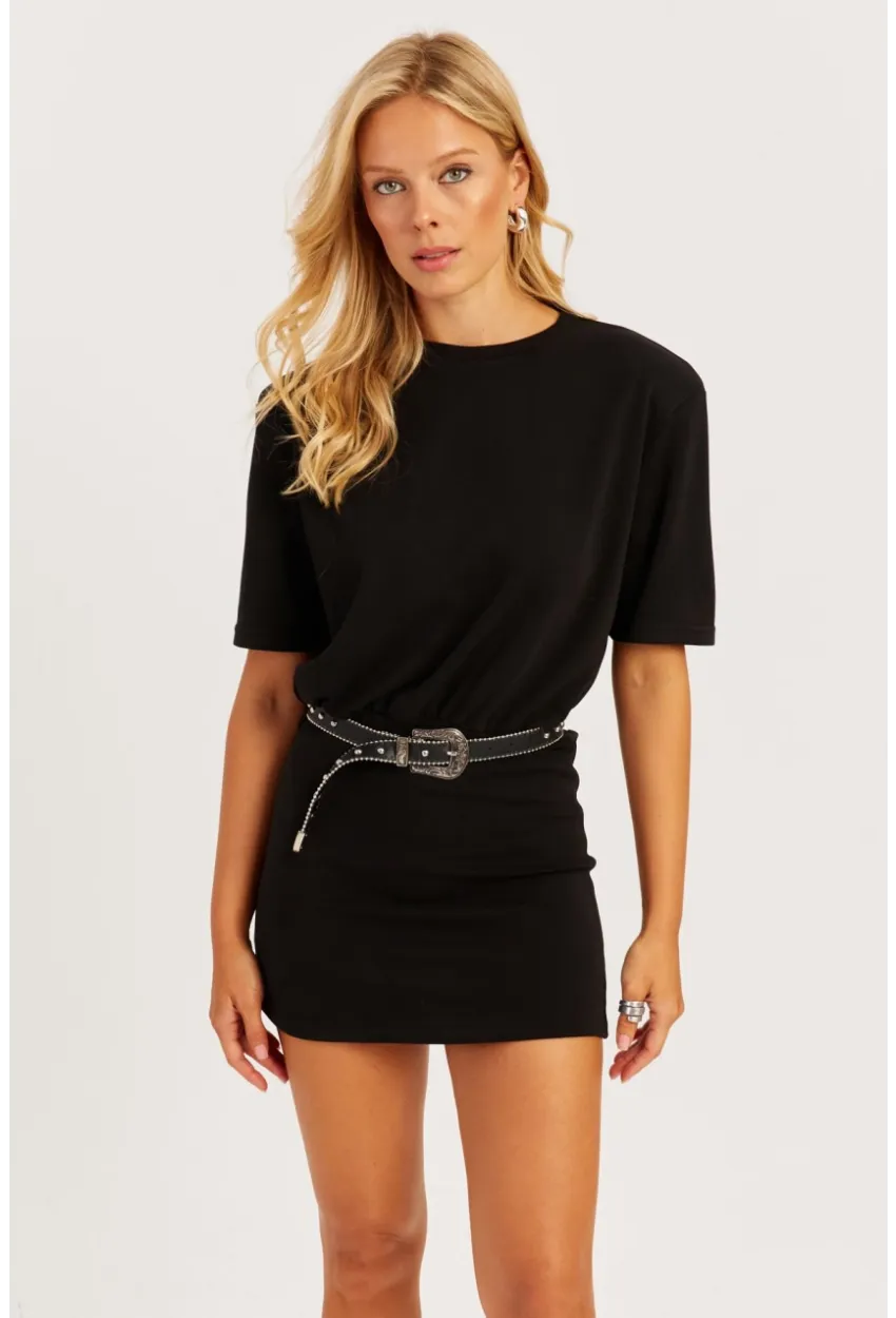 Kadın Siyah Vatkalı Basic Elbise KED153