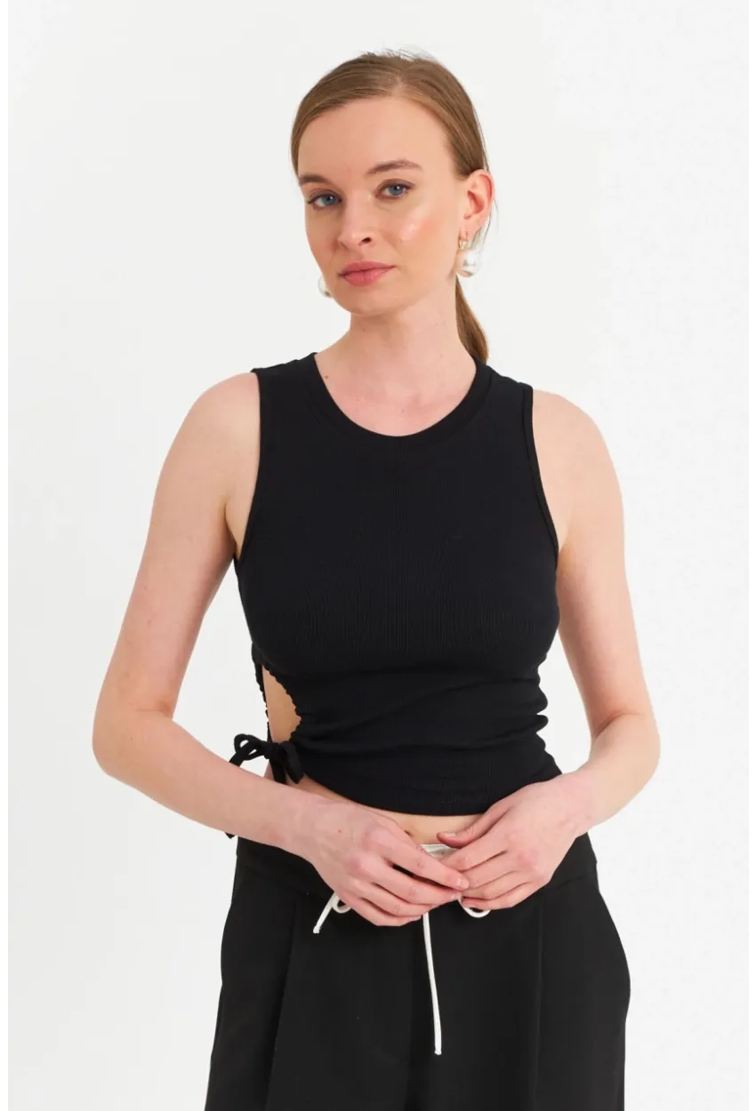 Kadın Siyah Yanı Büzülebilir Basic Bluz RSP329