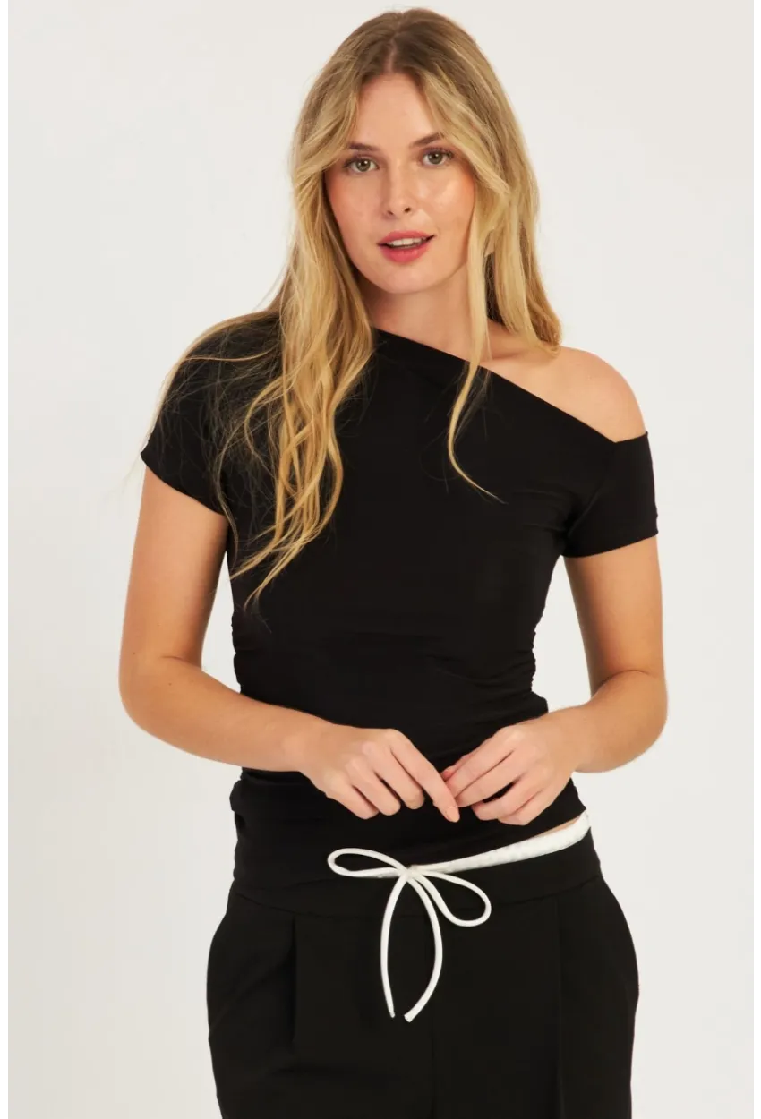 Kadın Siyah Yanları Büzgülü Bluz YZ1017