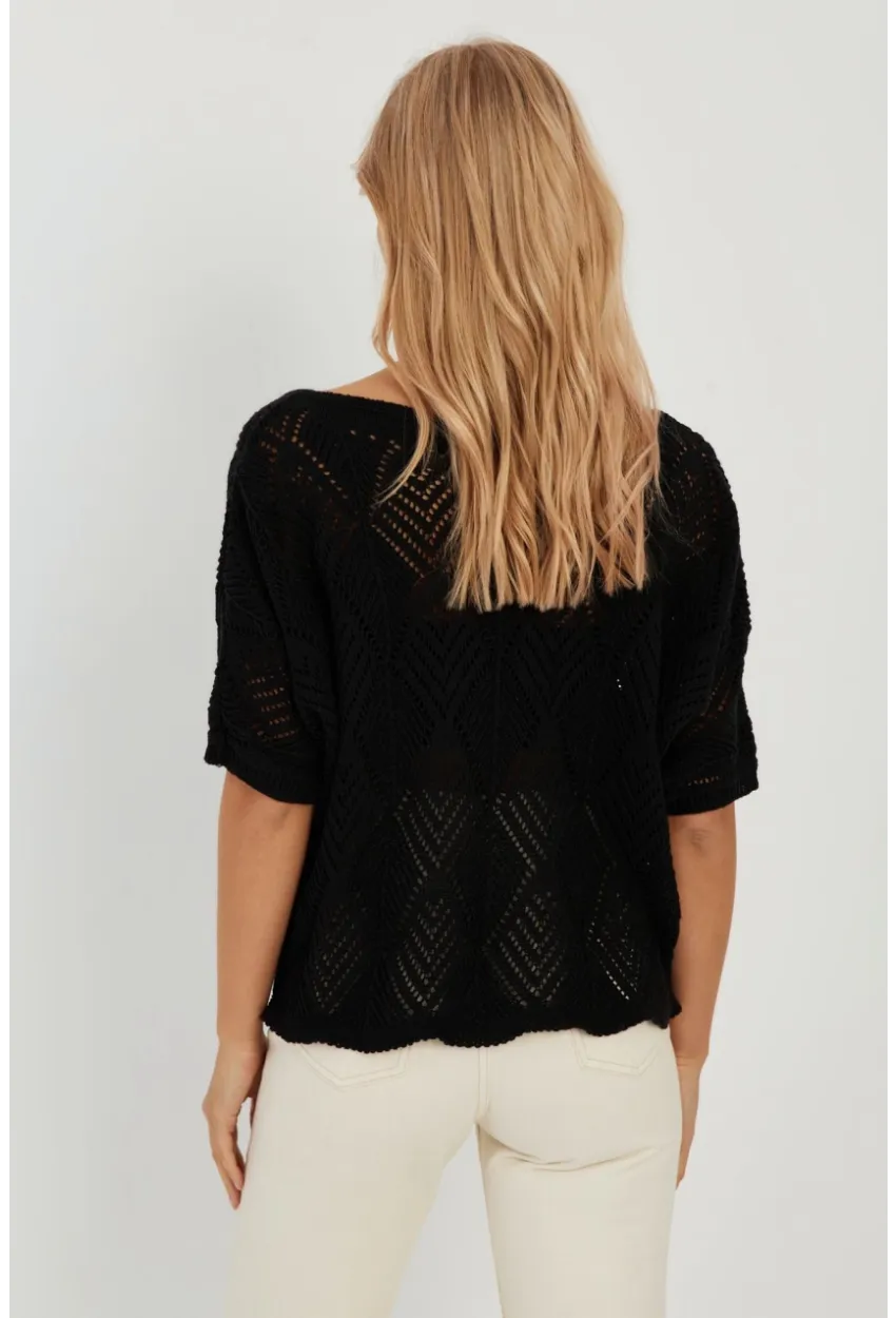 Kadın Siyah Yarasa Kol Ajurlu Triko Bluz YZ621