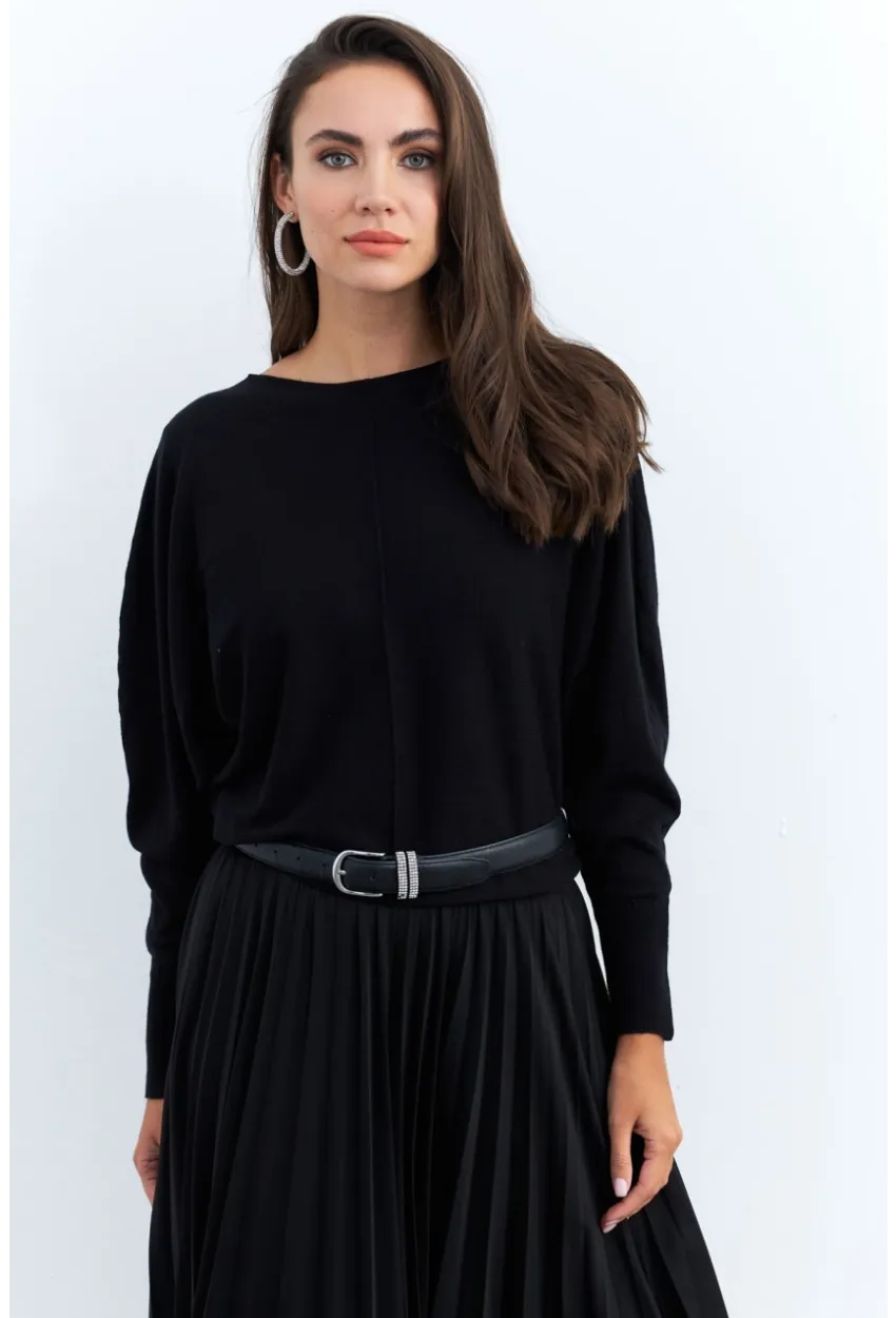 Kadın Siyah Yarasa Kol Kazak YİL558