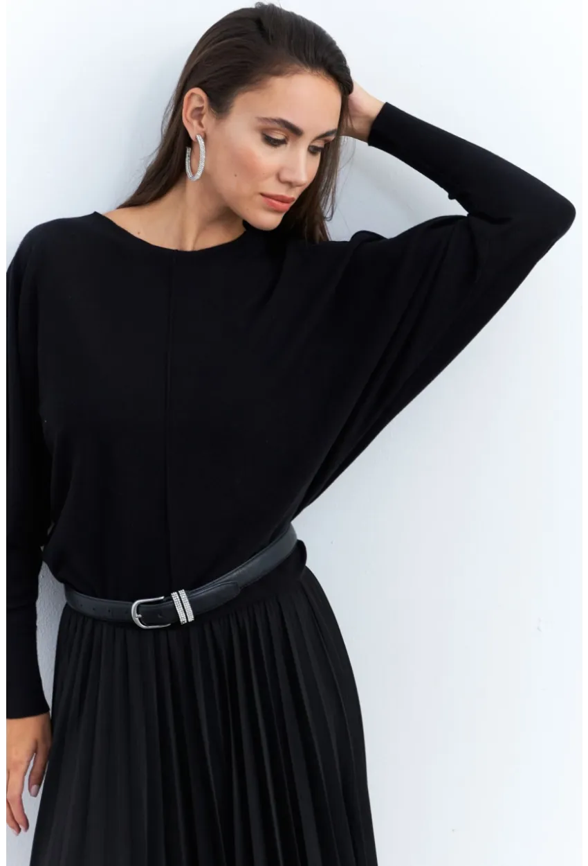 Kadın Siyah Yarasa Kol Kazak YİL558