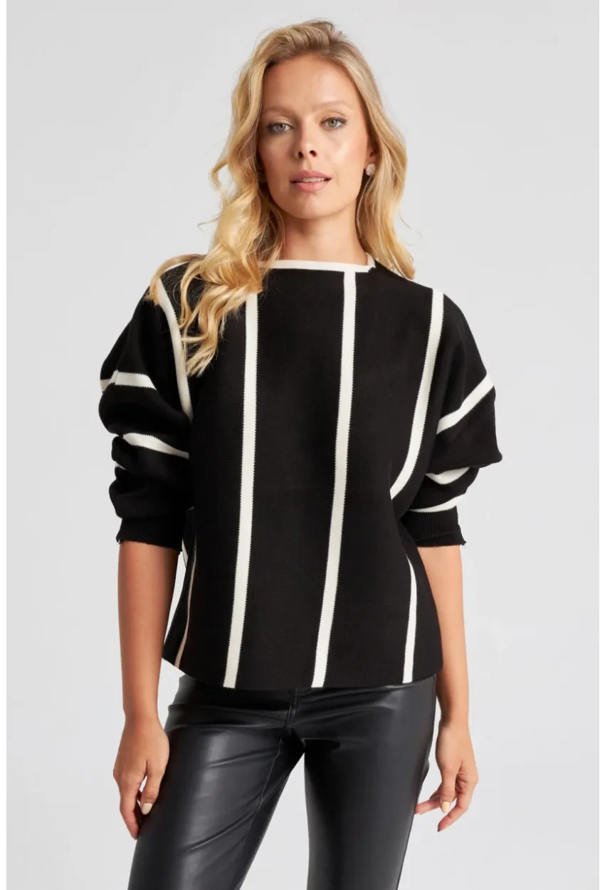 Kadın Siyah Yarasa Kol Triko Kazak YZ522