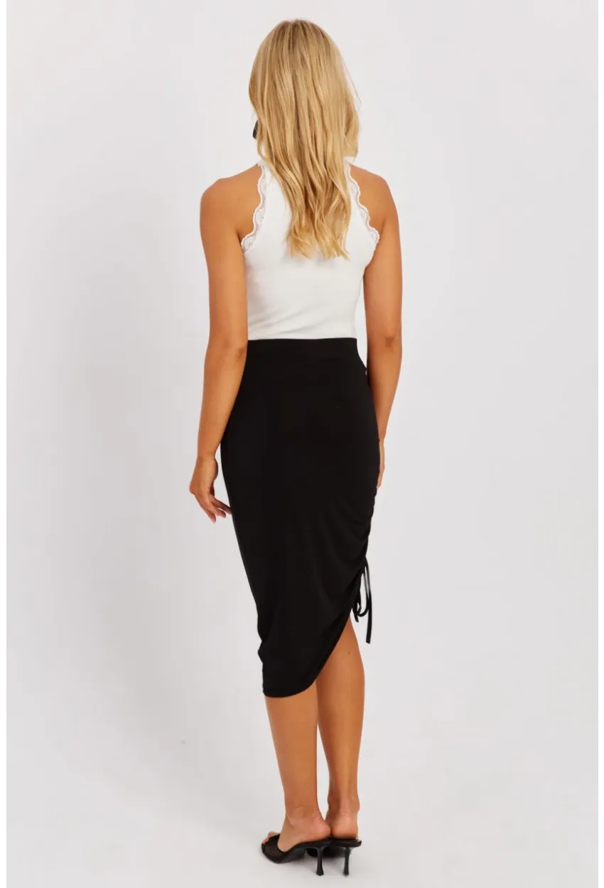 Kadın Siyah Yarı Bağcıklı Etek YZ626