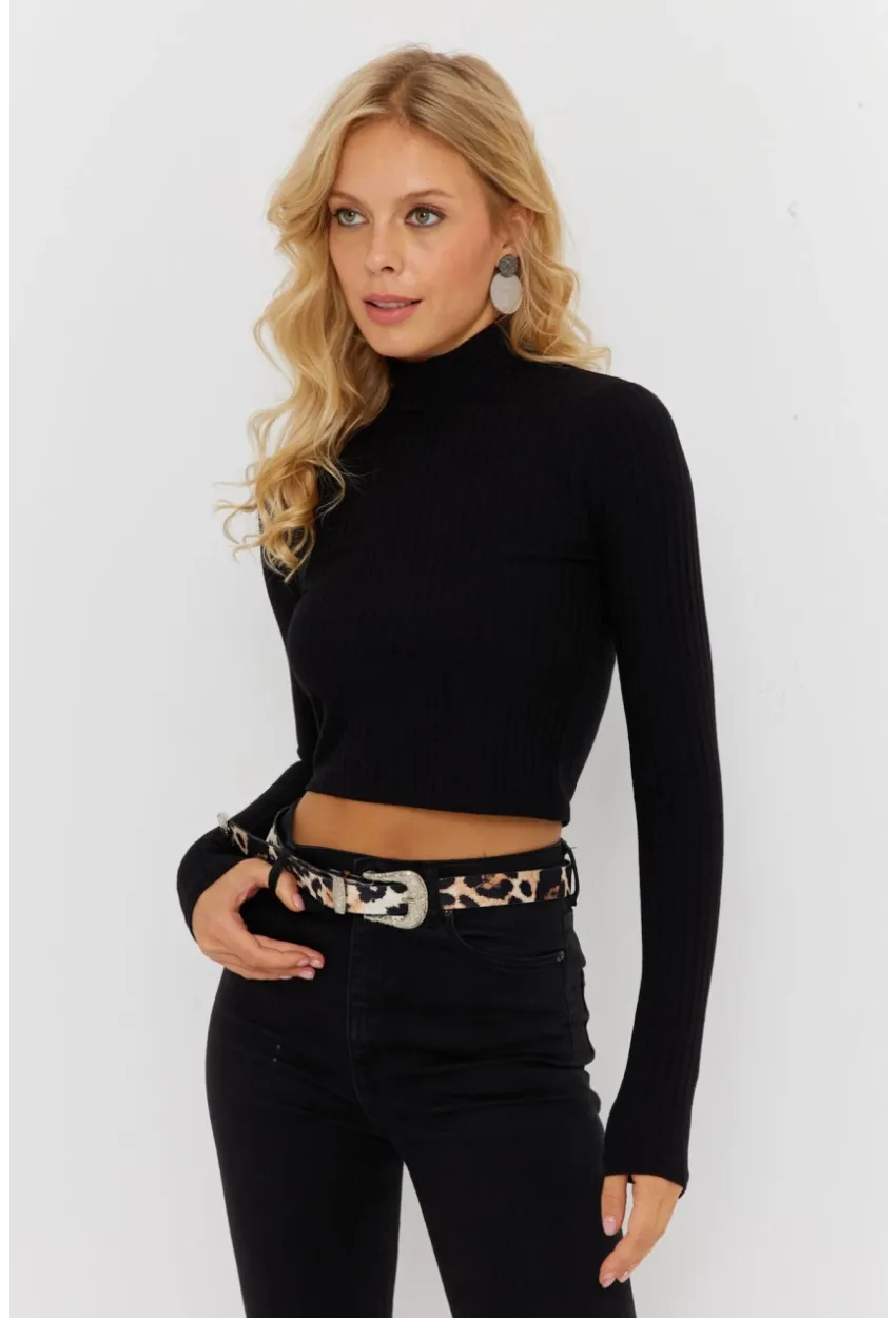 Kadın Siyah Yarım Balıkçı Bluz TH1114