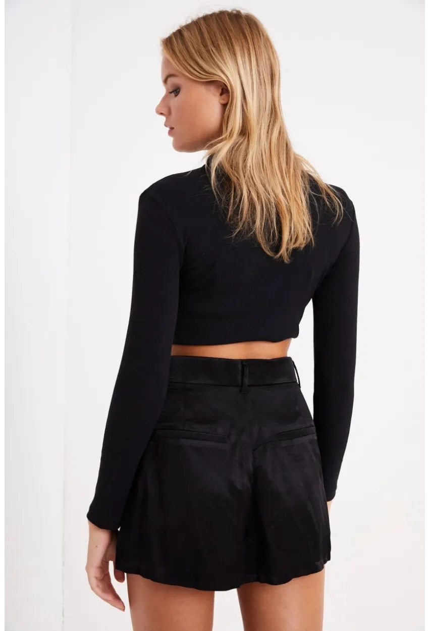 Kadın Siyah Yarım Balıkçı Crop Bluz CG113