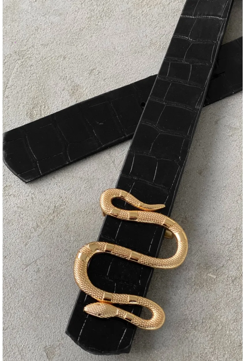 Kadın Siyah Yılan Tokalı Kemer BE609