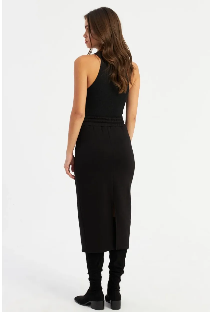 Kadın Siyah Yırtmaçlı Sweat Etek TF24