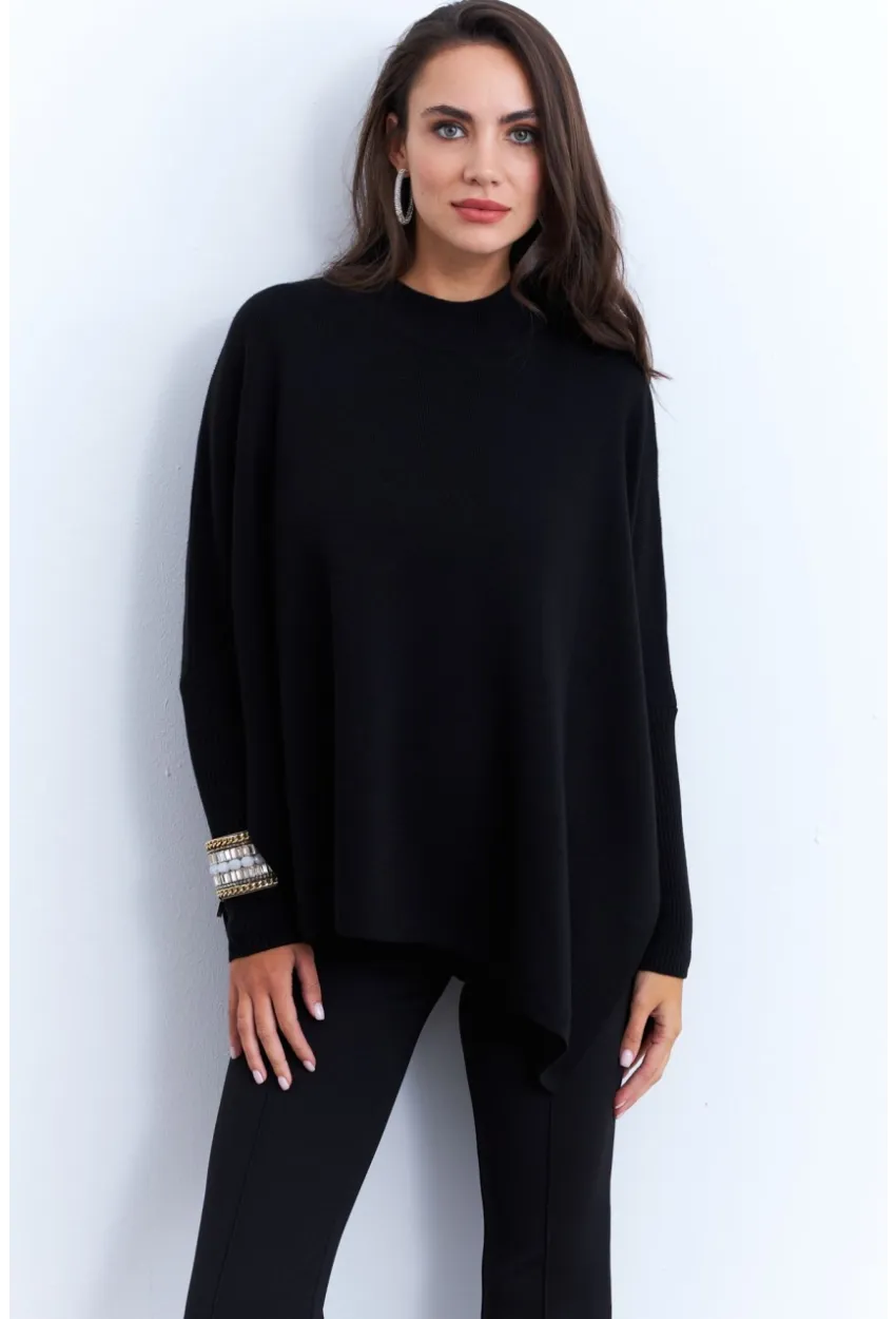 Kadın Siyah Yırtmaçlı Triko Bluz MSMT2262