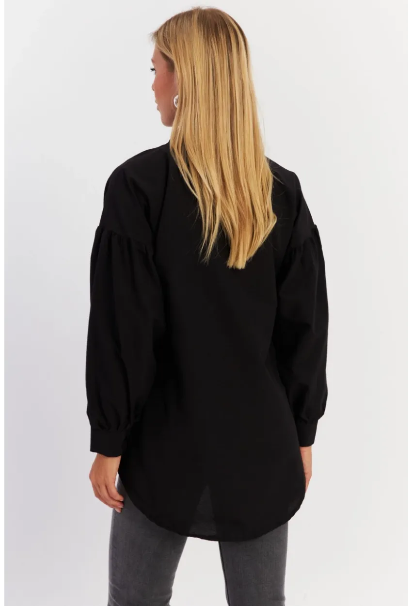 Kadın Siyah Zımbalı Gömlek MASF08