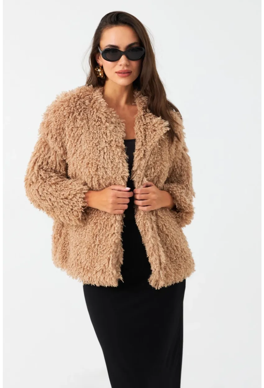 Kadın Sütlü Kahve Astarlı Peluş Kürk CO100