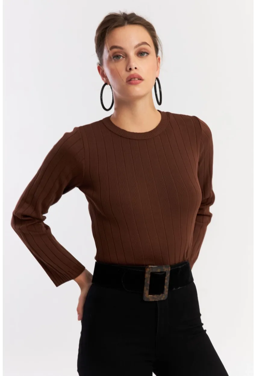 Kadın Taba Kısa Triko Bluz YV290