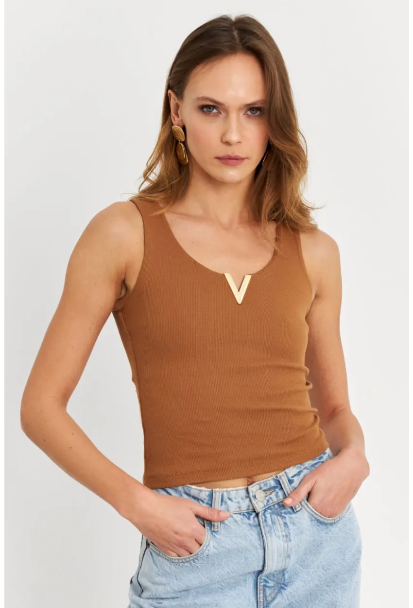 Kadın Tarçın Aksesuarlı Kaşkorse Bluz RLO116