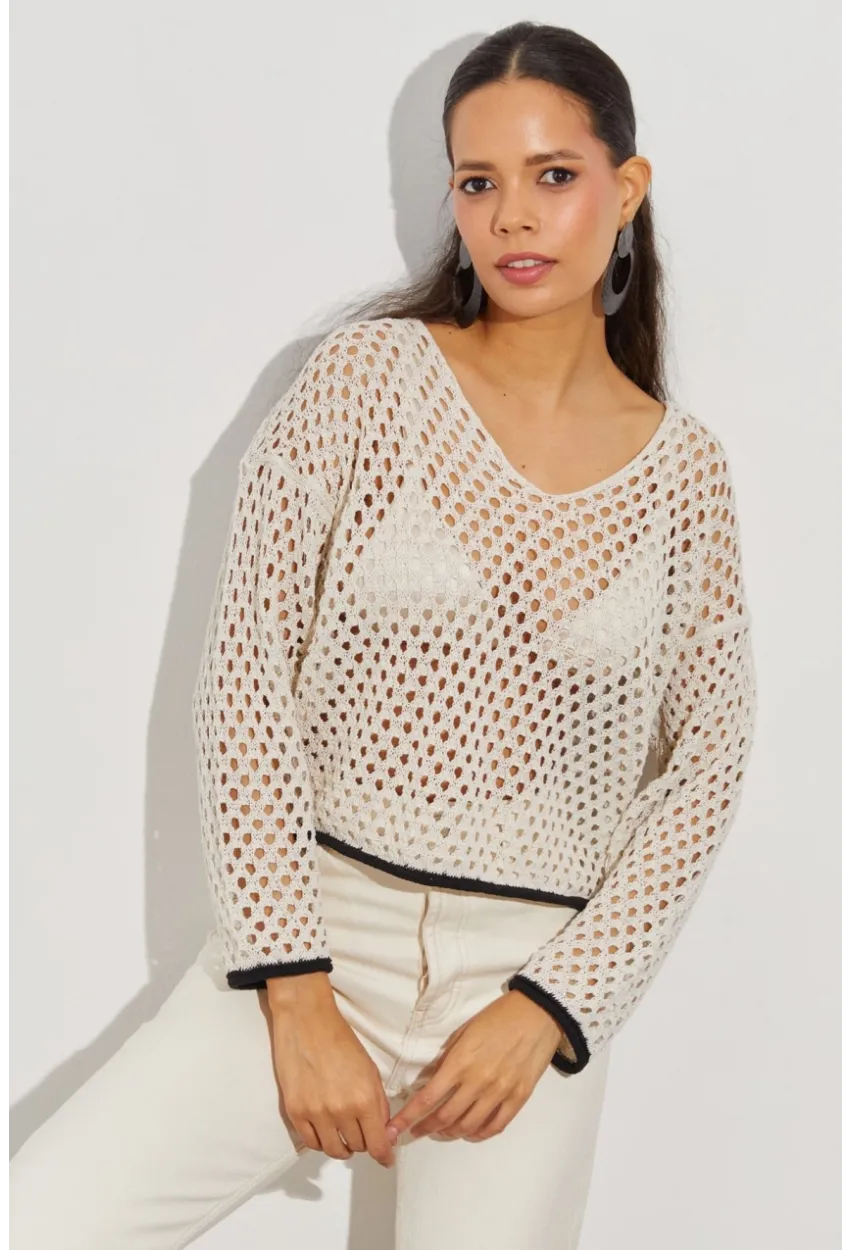 Kadın Taş Ajurlu Triko Bluz YV138