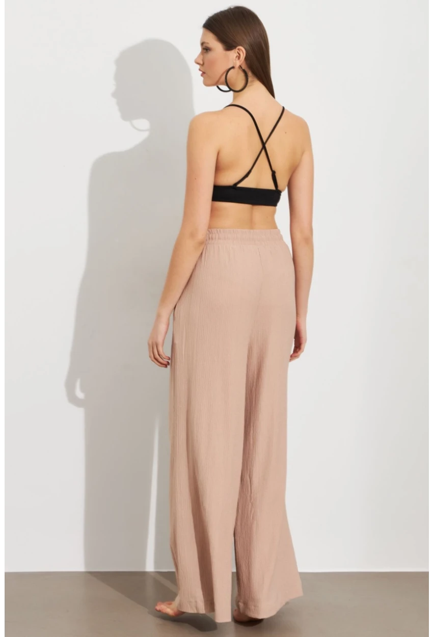 Kadın Taş Beli Lastikli Bürümcük Pantolon ROP105