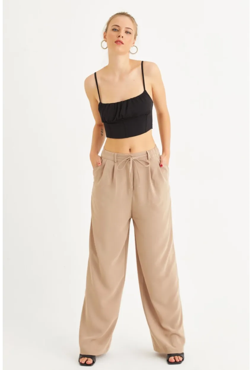 Kadın Taş Fermuarlı Palazzo Pantolon MON143