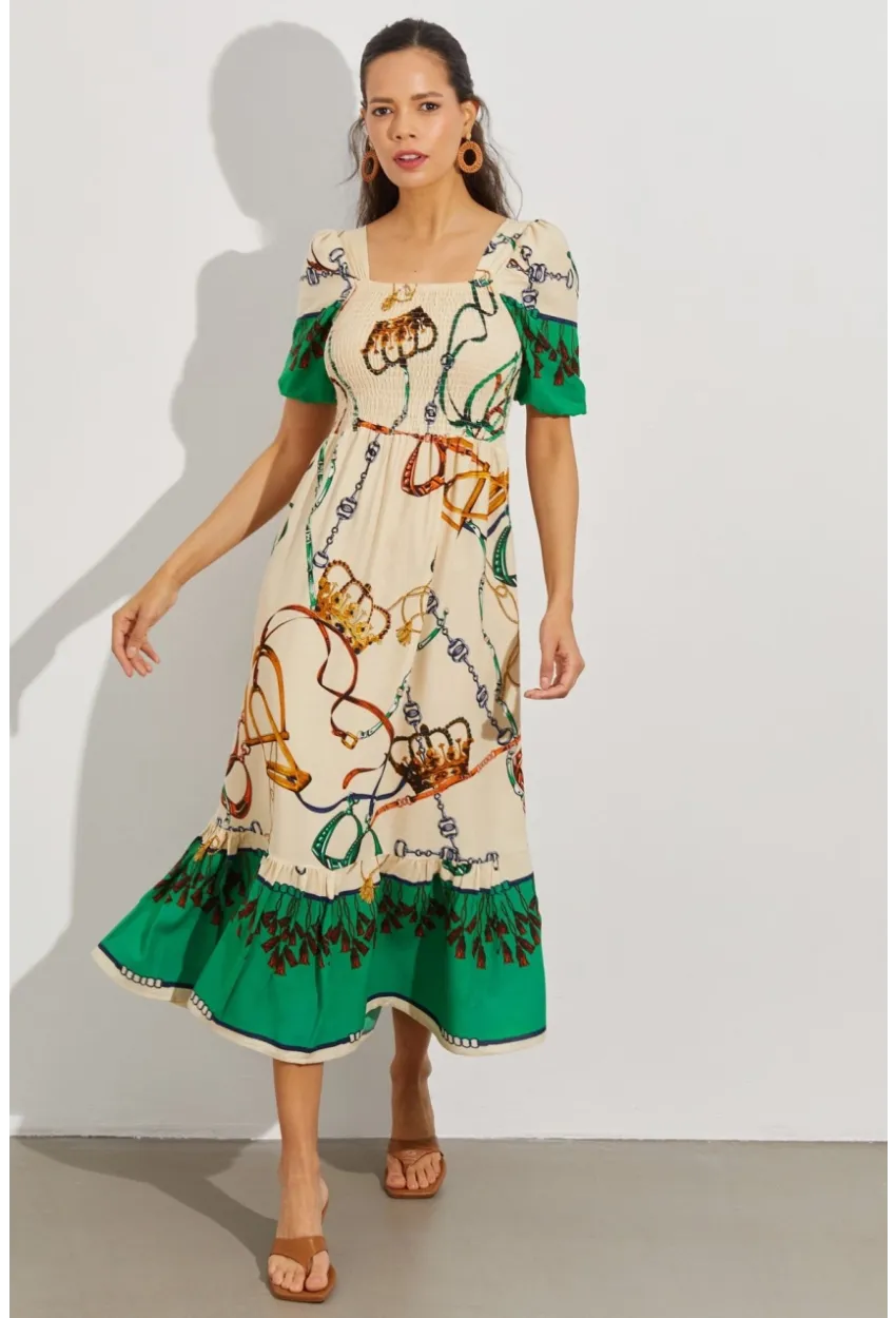 Kadın Taş Gipeli Kare Yaka Midi Elbise ÖM167