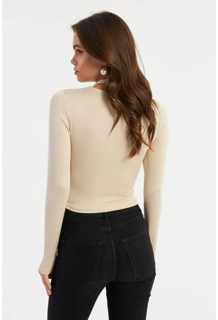 Kadın Taş Gül Detaylı Pencereli Bluz AYD378