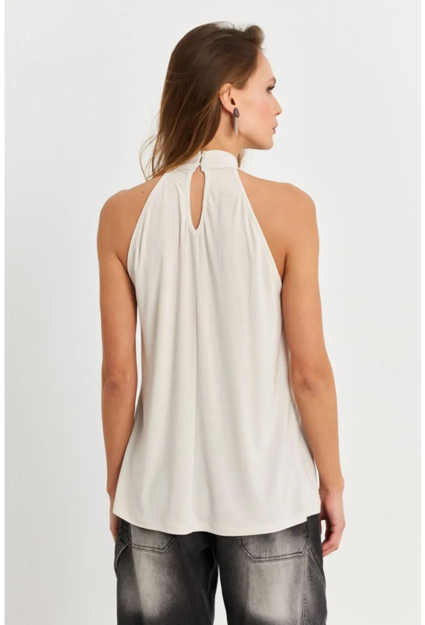 Kadın Taş Halter Yaka Desenli Bluz LPP1273