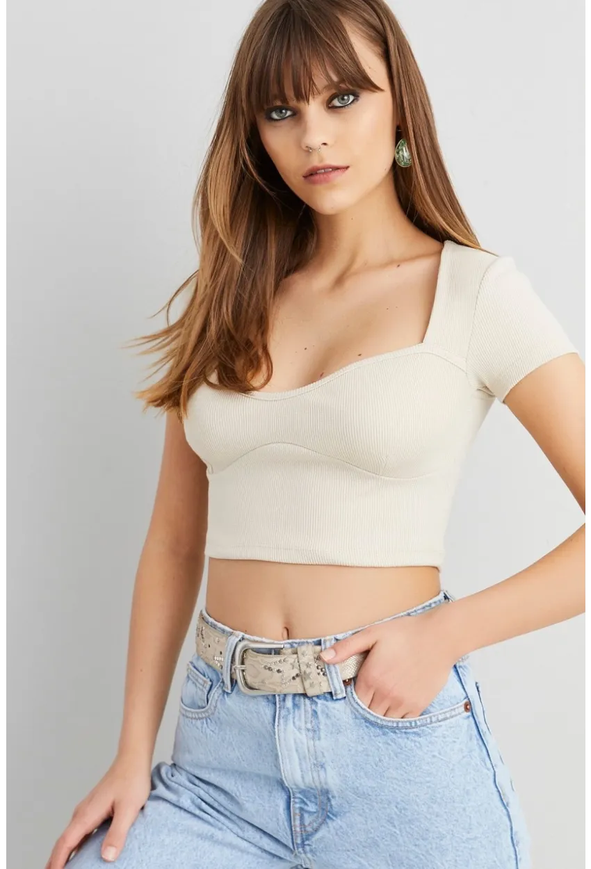 Kadın Taş Kaşkorse Crop Bluz ELT58