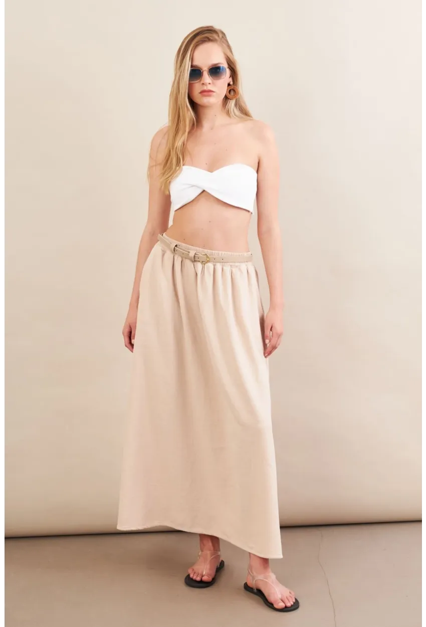 Kadın Taş Keten Cepli Midi Etek RSP4440